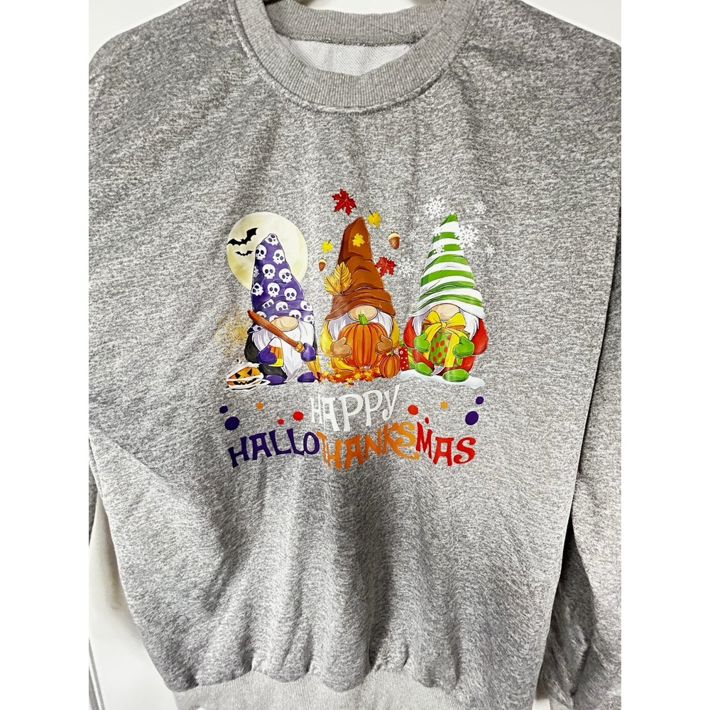 Women's Gray Crew Neck Pullover Fleece Sweatshirt Graphic 3 Holiday M